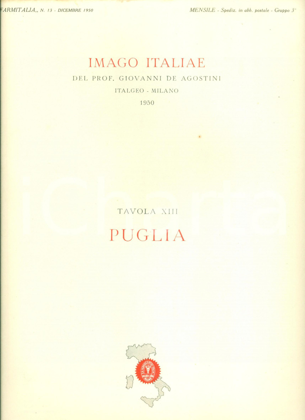 Materiale pubblicitario d’epoca 1950 FARMITALIA IMAGO ITALIAE Puglia PubblicitÃ  ADISOLE 1