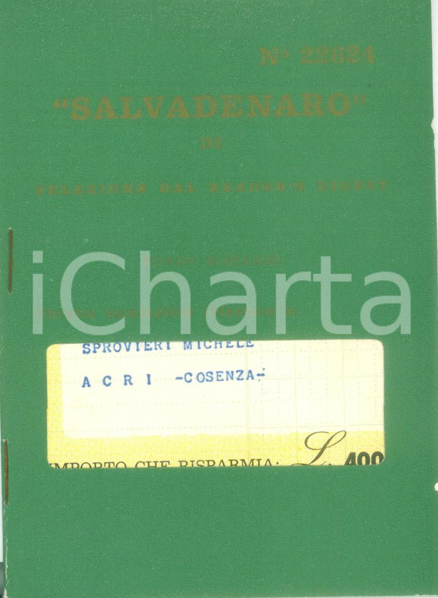 Materiale pubblicitario d’epoca 1958 COSENZA Salvadenaro di Selezione dal READER S DIGEST Rinnovo abbonamento 1