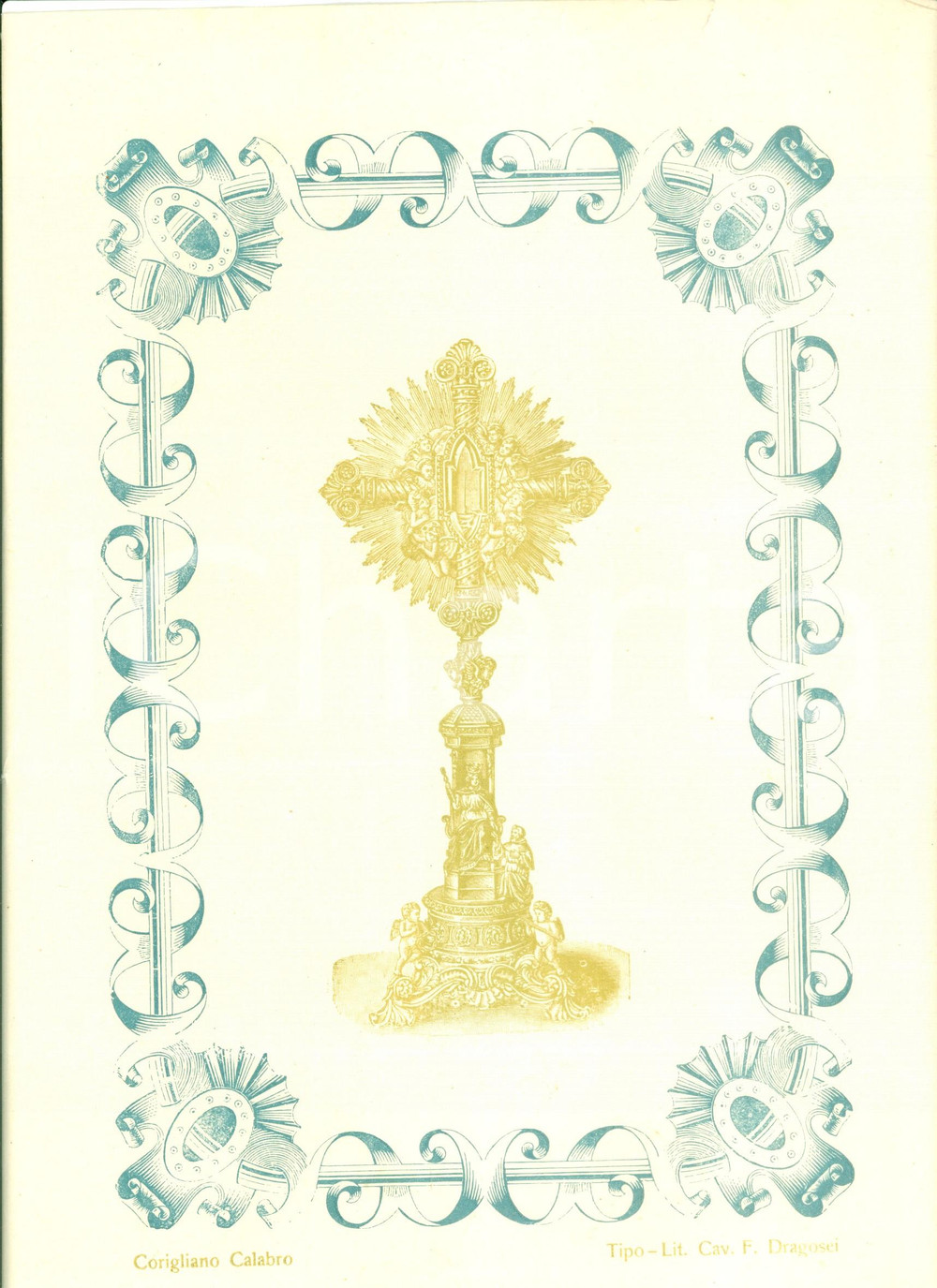 Documento originale, autentico 1940 ca PETILIA POLICASTRO KR Croce della SANTA SPINA Manifestino ILLUSTRATO 1