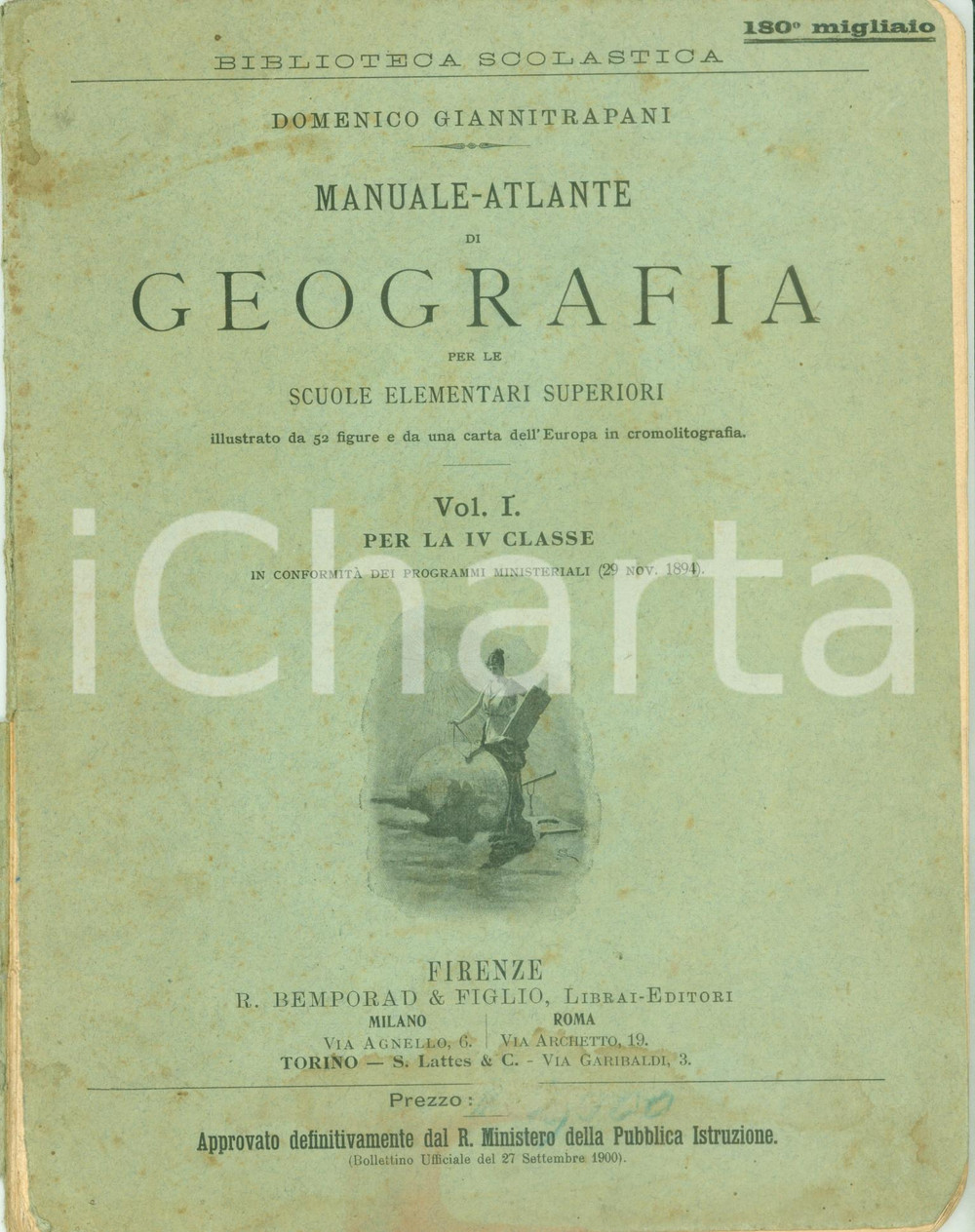Libro, pubblicazione d epoca 1904 Domenico GIANNITRAPANI Manualeatlante di geografia elementari VOLUME PRIMO 1