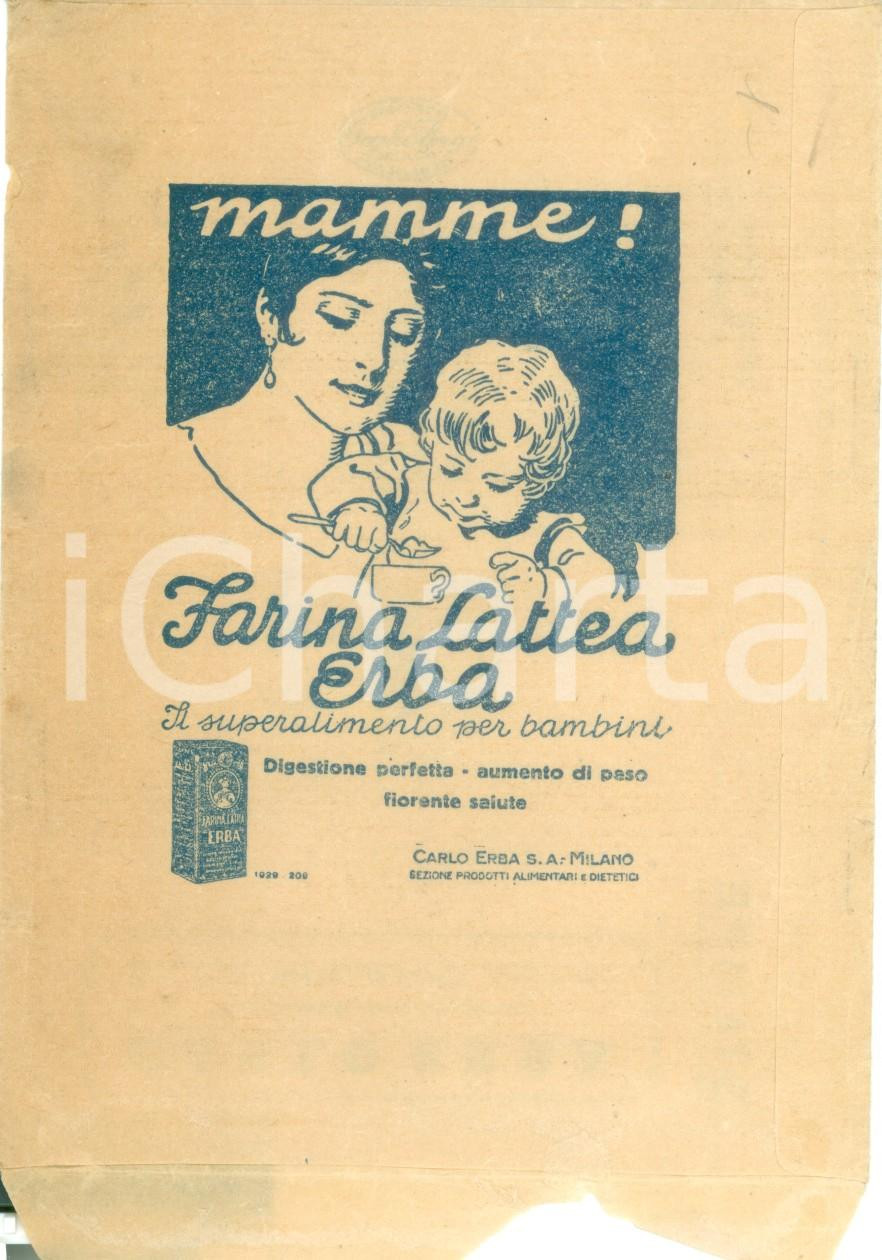 Materiale pubblicitario d’epoca 1940 ca MILANO Farina lattea ERBA superalimento per bambini Busta vuota 1