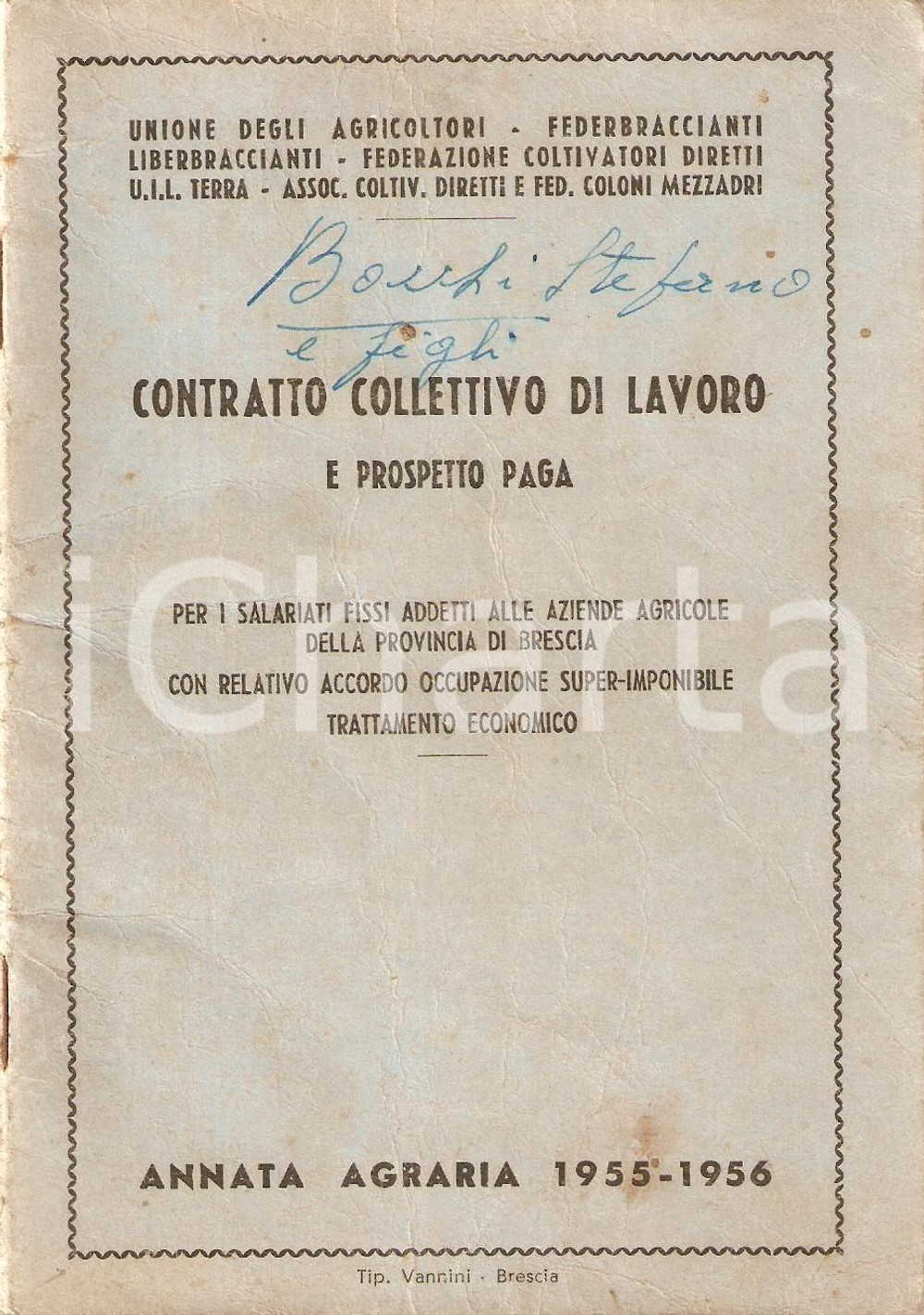 Libro, pubblicazione d epoca 1955  1956 UNIONE AGRICOLTORI Contratto di lavoro salariati aziende agricole 1