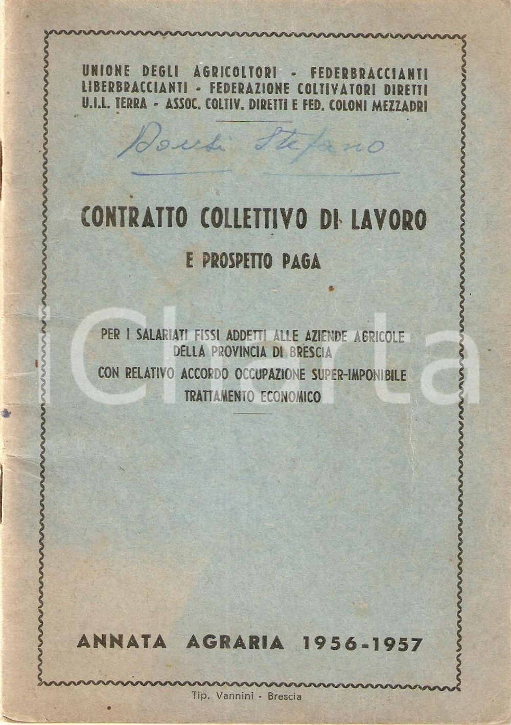 Libro, pubblicazione d epoca 1956  1957 UNIONE AGRICOLTORI Contratto di lavoro salariati aziende agricole 1