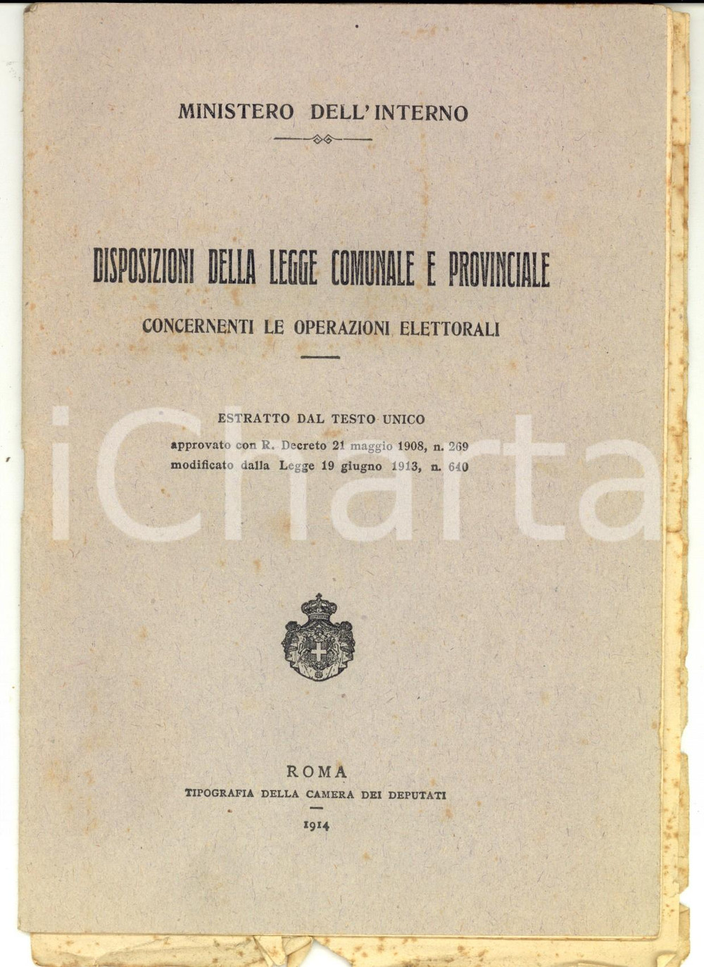 Libro, pubblicazione d epoca 1914 ROMA Disposizioni della legge concernenti le operazioni elettorali 1
