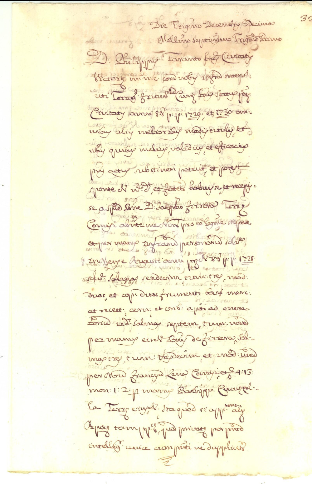 Documento originale, autentico 1731 VITTORIA RG Don Giuseppe FERRERA vende frumento a don Filippo TARANTO 1