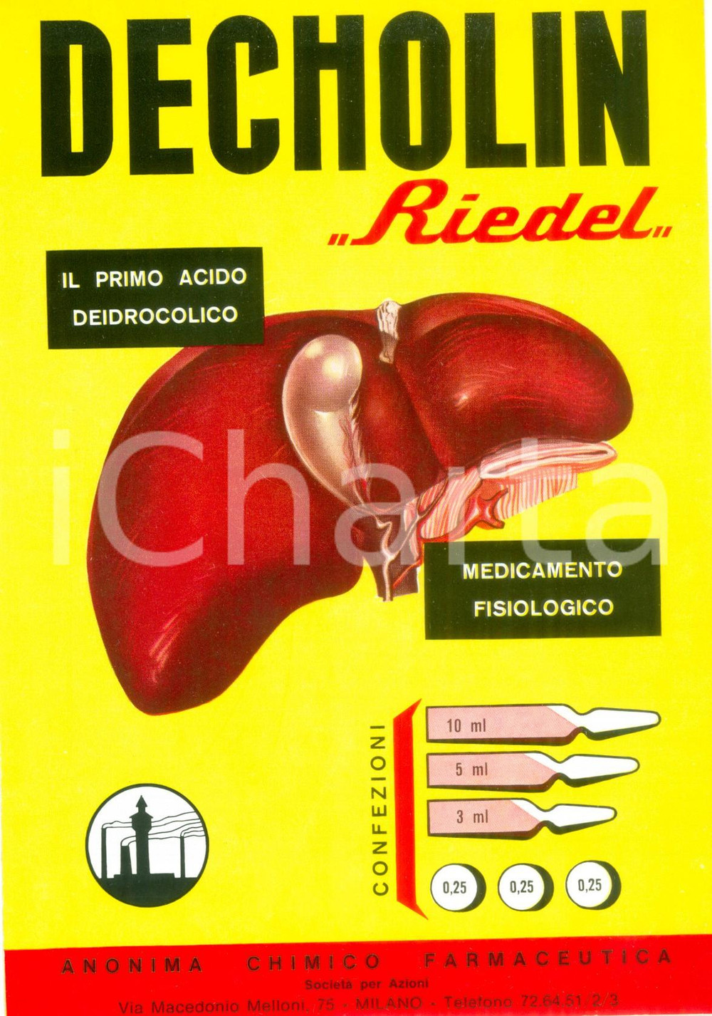 Materiale pubblicitario d’epoca 1965 HANNOVER DE Ditta RIEDEL DE HAEN Farmaco DECHOLIN Opuscolo ILLUSTRATO 1
