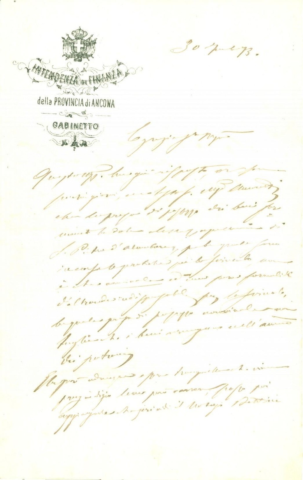Documento originale, autentico 1873 ANCONA Svincolo doti delle cappuccine di SAN PIETRO D ALCANTARA Lettera 1