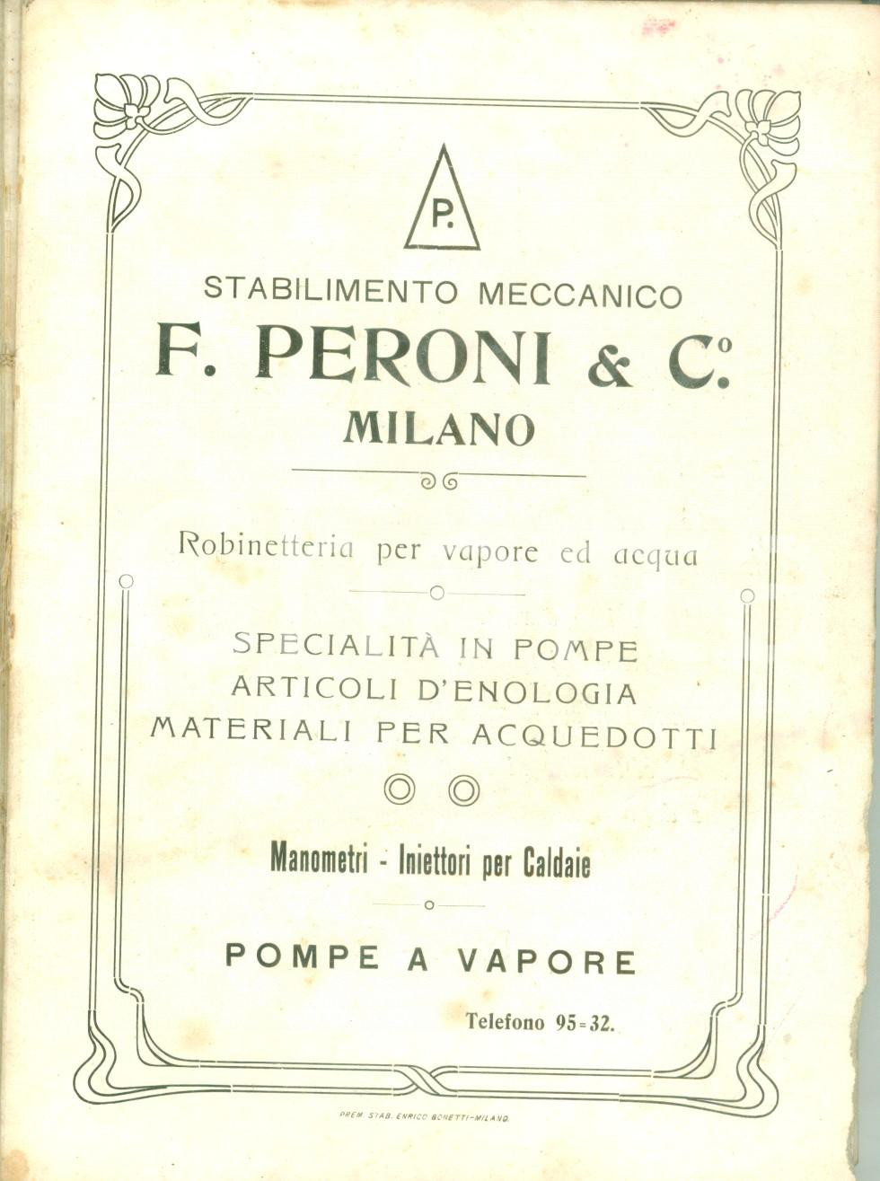 Materiale pubblicitario d’epoca 1935 ca MILANO Stabilimento Meccanico PERONI & C. Robinetterie vapore 75 tavole 1