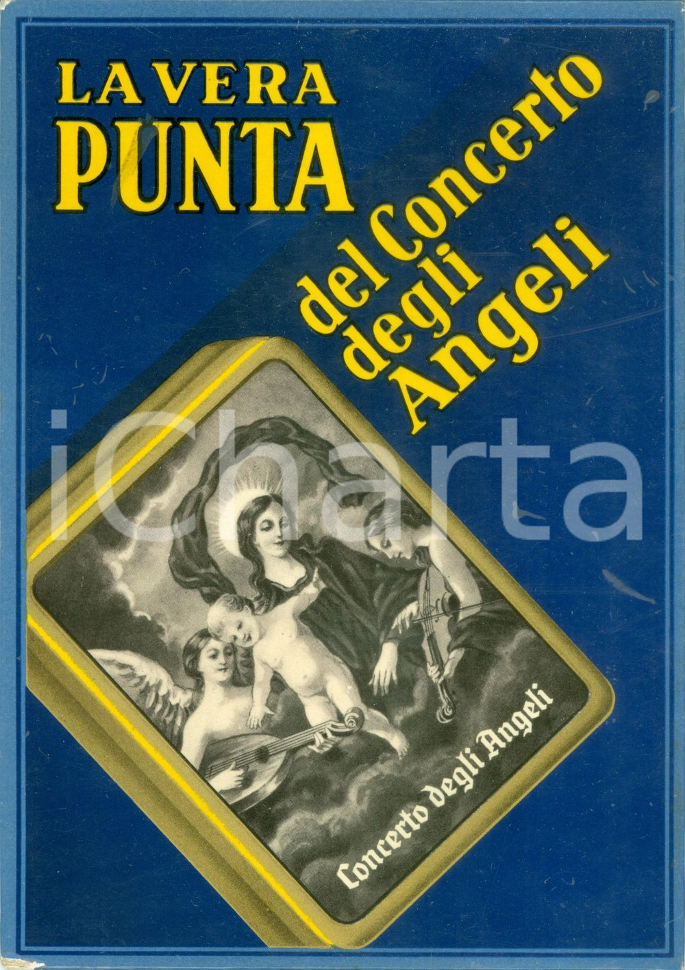 Materiale pubblicitario d’epoca 1955 ca La vera punta del CONCERTO DEGLI ANGELI Targa pubblicitaria ILLUSTRATA 1