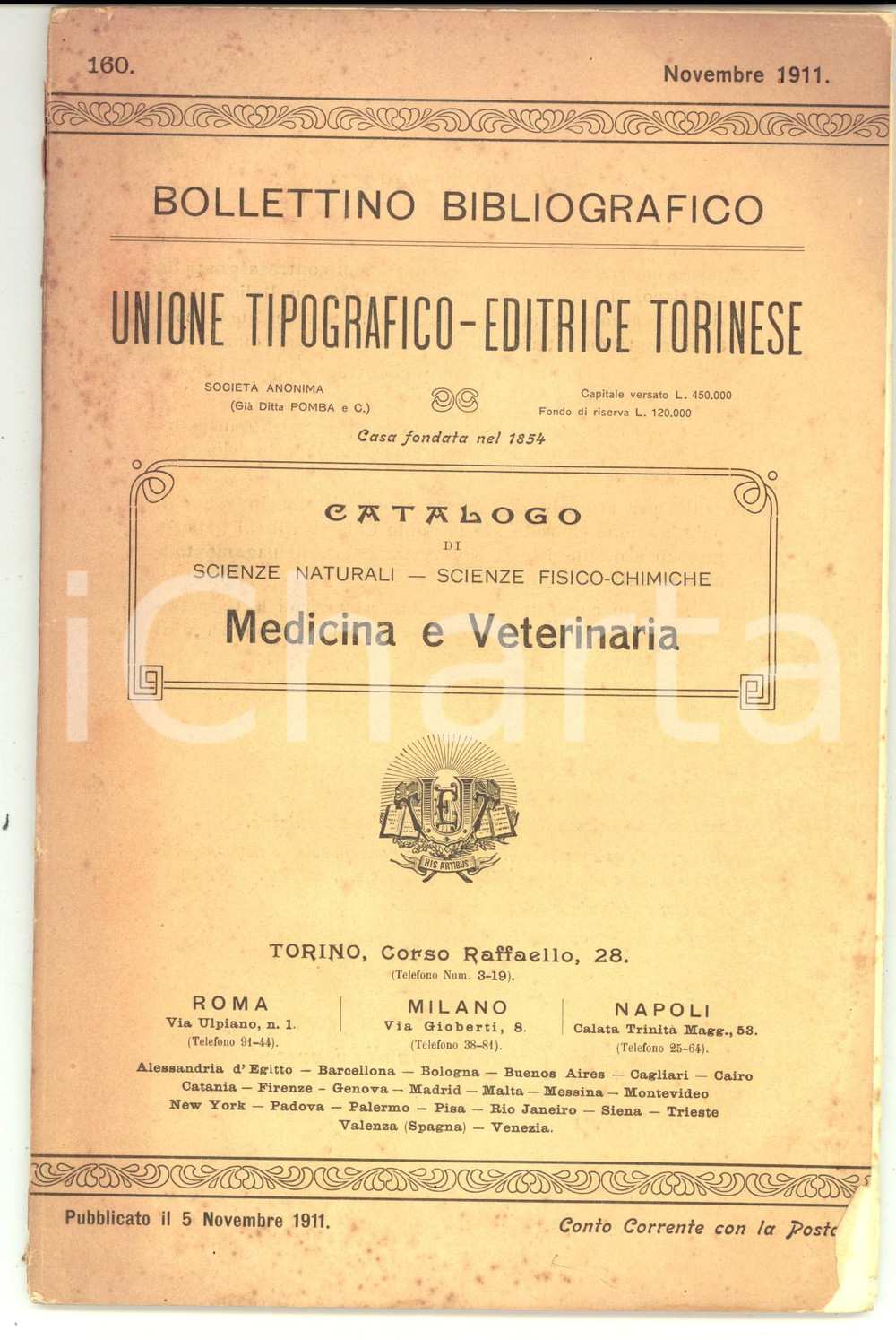 Libro, pubblicazione d epoca 1911 TORINO UTET Pubblicazioni di medicina e veterinaria Catalogo 110 pp. 1