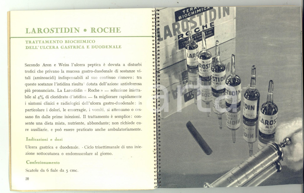 Materiale pubblicitario d’epoca 1935 MILANO Prontuario prodotti farmaceutici ROCHE  ILLUSTRATO 78 pp. 1