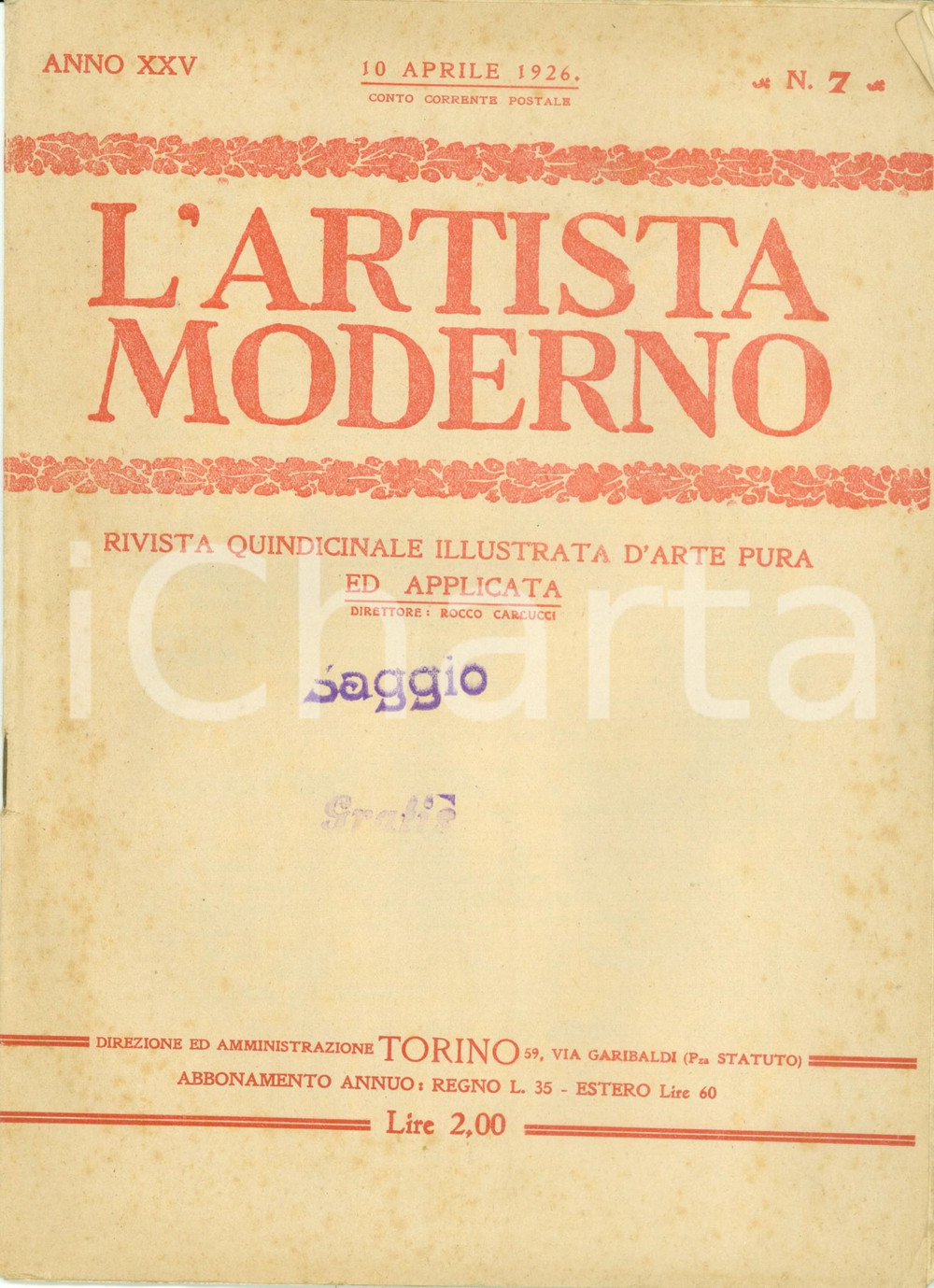 Libro, pubblicazione d epoca 1926 TORINO L ARTISTA MODERNO Esposizione Internazionale edilizia Rivista saggio 1
