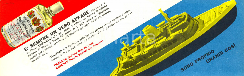 Materiale pubblicitario d’epoca 1955 ca MILANO Con dentifricio CANADIAN un regalo di valore Dépliant ILLUSTRATO 1