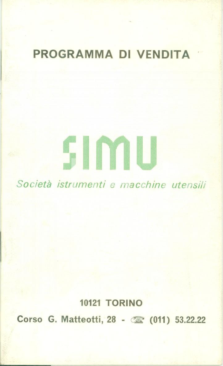 Materiale pubblicitario d’epoca 1975 TORINO Opuscolo SIMU SocietÃ  istrumenti e macchine utensili ILLUSTRATO 1