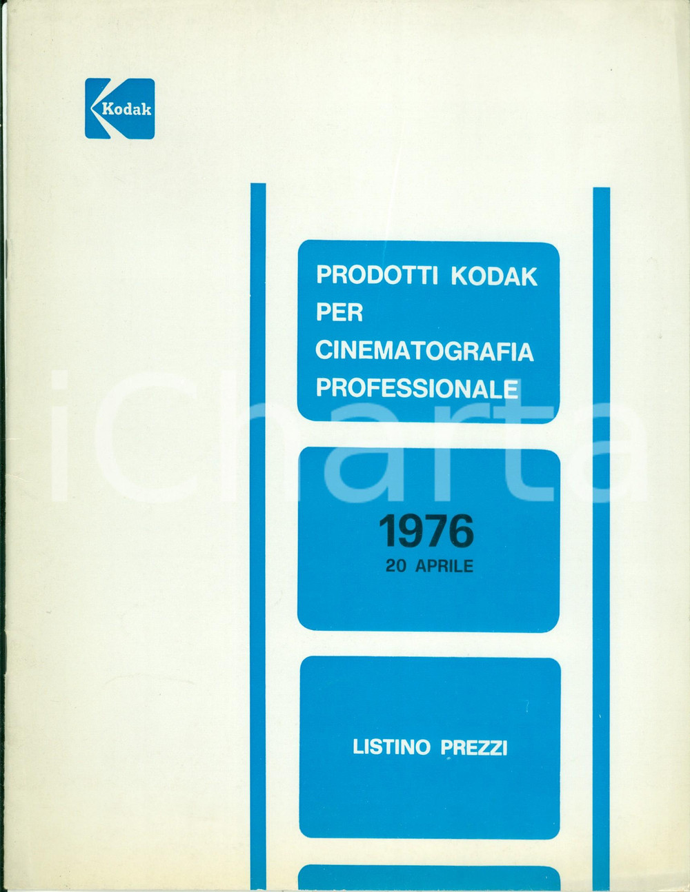 Materiale pubblicitario d’epoca 1976 MILANO Listino prezzi prodotti KODAK cinematografia professionale 1