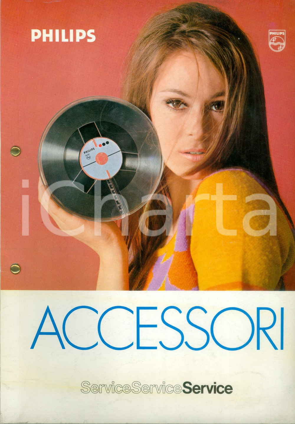 Materiale pubblicitario d’epoca 1970 ca PHILIPS SERVICE Catalogo accessori acustici altoparlanti ILLUSTRATO 1