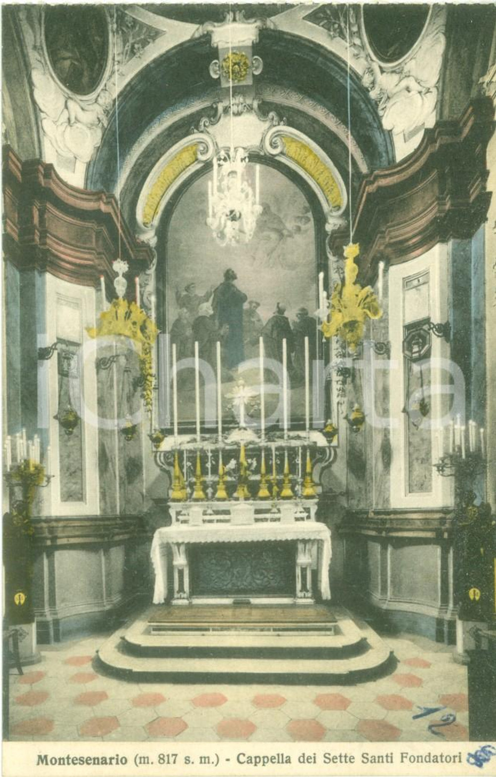 Cartolina originale da collezione 1940 ca SANTUARIO DI MONTESENARIO FI Cappella dei Sette Santi Fondatori FP NV 1