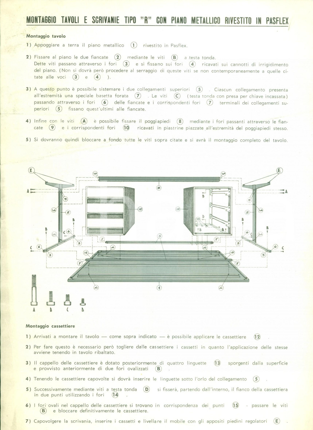 Materiale pubblicitario d’epoca 1950 ca MILANO Ditta OSCAM Montaggio tavoli e scrivanie in PASFLEX Illustrato 1