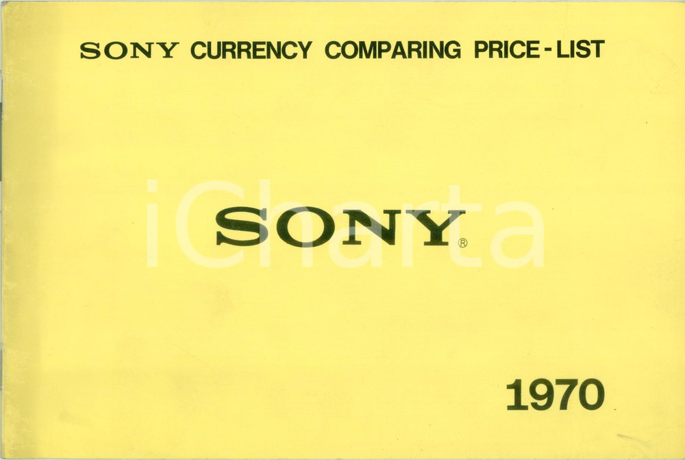 Materiale pubblicitario d’epoca 1970 SONY Currency Comparing PriceList Convertitore prezzi Pubblicazione 1