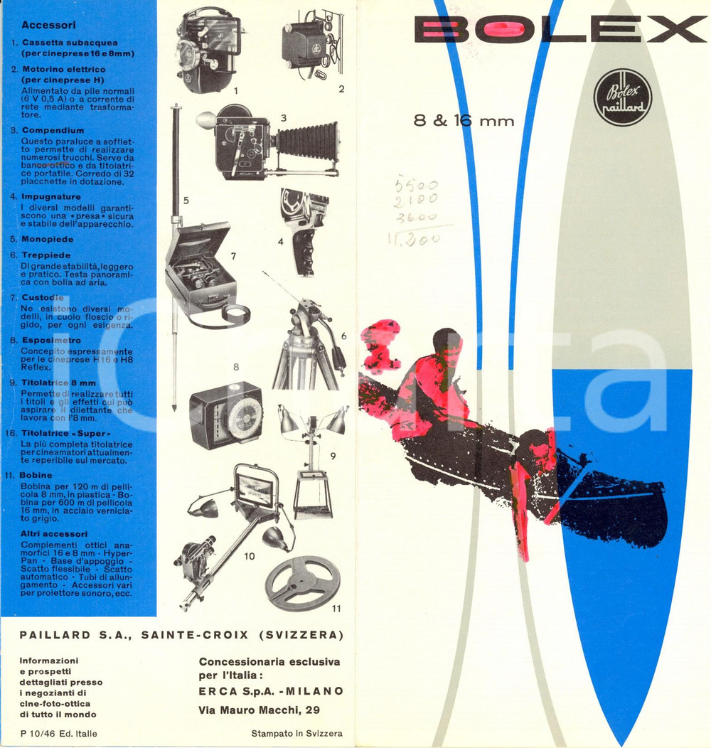 Materiale pubblicitario d’epoca 1946 MILANO Opuscolo BOLEX PAILLARD Cineprese e proiettori Pubblicitario 1