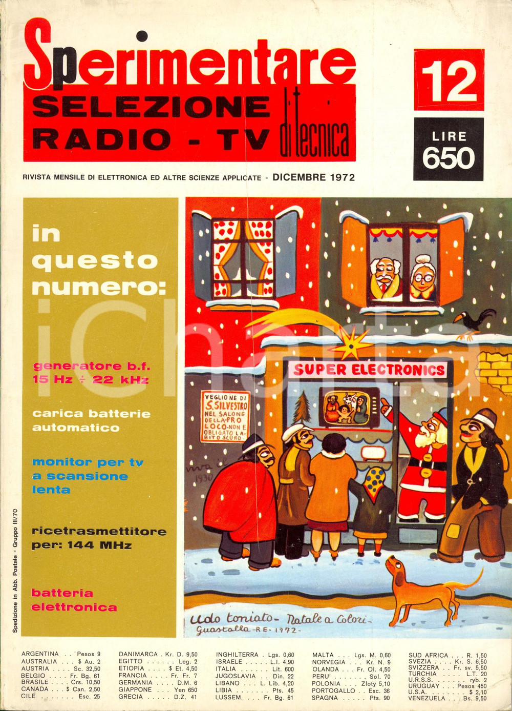 Giornale, rivista storica 1972 SPERIMENTARE Monitor per tv a scansione lenta Ill. Udo TONIATO N. 12 1