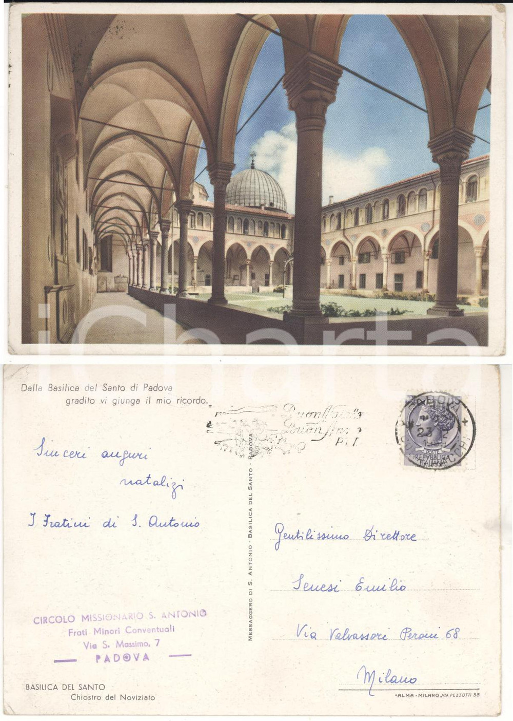 1959 PADOVA Basilica del Santo *Cartolina dai fratini di SANT'ANTONIO FG VG