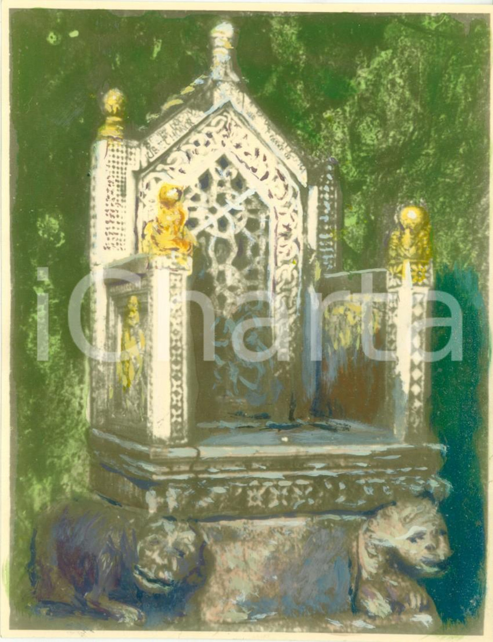 Fotografia d epoca originale 1950 ca MONTE SANT ANGELO FG Cattedra episcopale Fotografia COLORATA A MANO 1