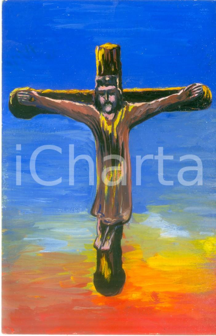 Cartolina originale da collezione 1955 ca TANCREMONT BELGIO Crocifisso del Cristo Cartolina DISEGNATA A MANO 1