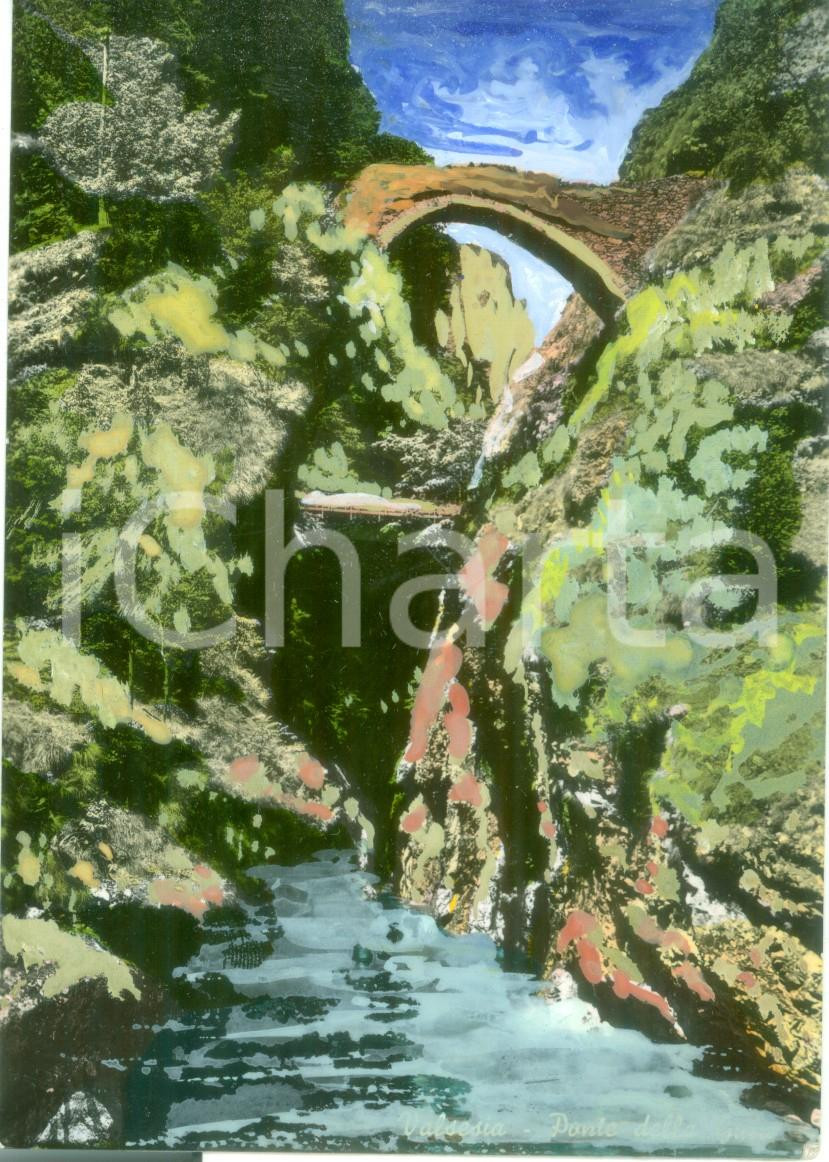 Cartolina originale da collezione 1960 ca VALSESIA VC Il Ponte della GULA Cartolina COLORATA A MANO FG NV 1