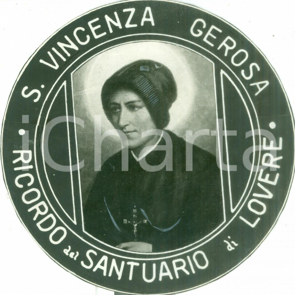Stampa, bozzetto originale 1950 LOVERE BG Santa Vincenza GEROSA Stampa devozionale in tondo COLORATA MANO 1
