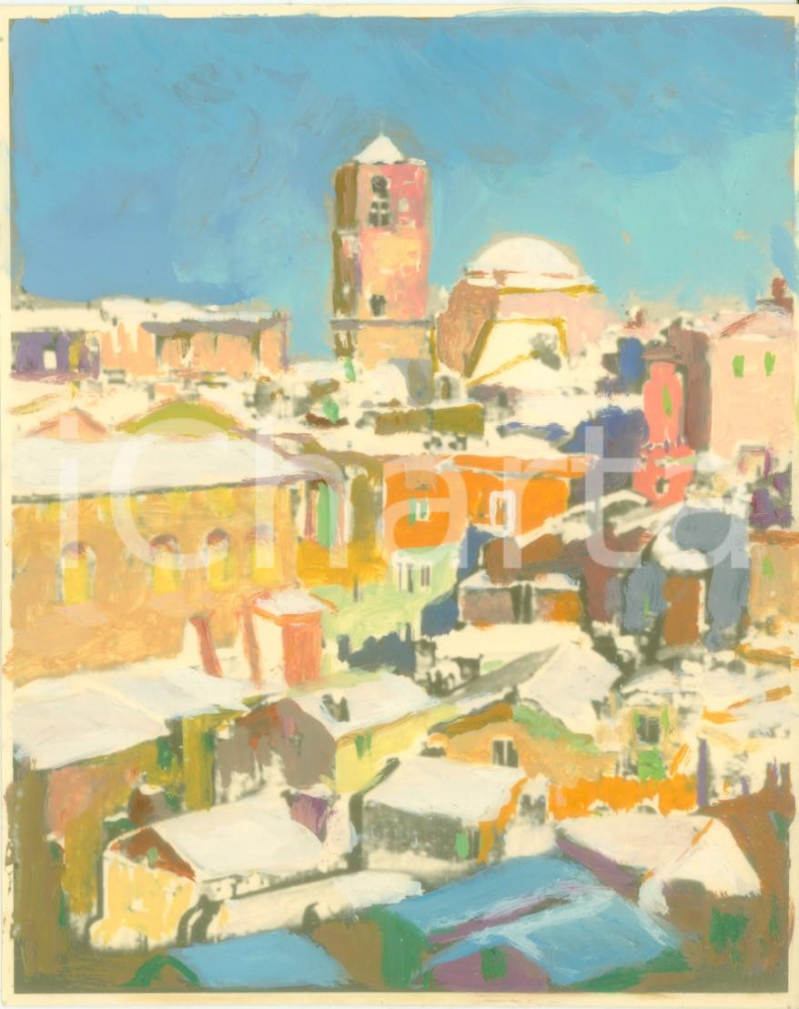 Fotografia d epoca originale 1950 ca MONTE SANT ANGELO FG Panorama innevato Fotografia COLORATA A MANO 1