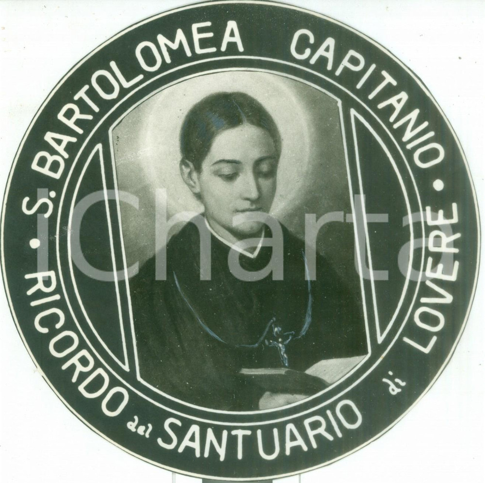 Stampa, bozzetto originale 1950 LOVERE BG Santa Bartolomea CAPITANIO Stampa devozionale tondo COLORATA MANO 1