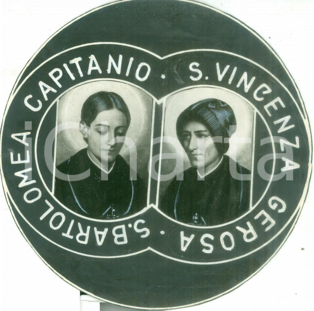 Stampa, bozzetto originale 1950 LOVERE Sante GEROSA e CAPITANIO Stampa devozionale in tondo COLORATA MANO 1
