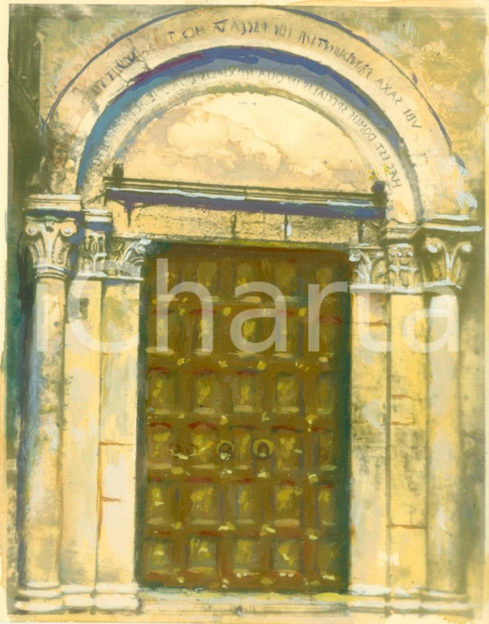 Fotografia d epoca originale 1950 ca MONTE SANT ANGELO FG Porte di bronzo Fotografia COLORATA A MANO 1