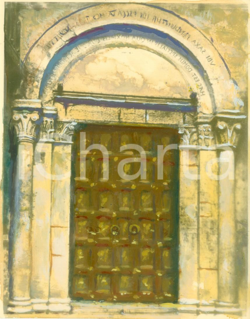 Fotografia d epoca originale 1950 ca MONTE SANT ANGELO FG Porte di bronzo Fotografia COLORATA A MANO 1