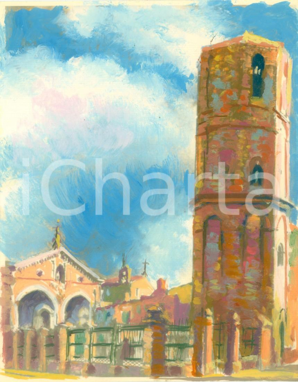 Fotografia d epoca originale 1950 ca MONTE SANT ANGELO Campanile Basilica Celeste Fotografia COLORATA A MANO 1