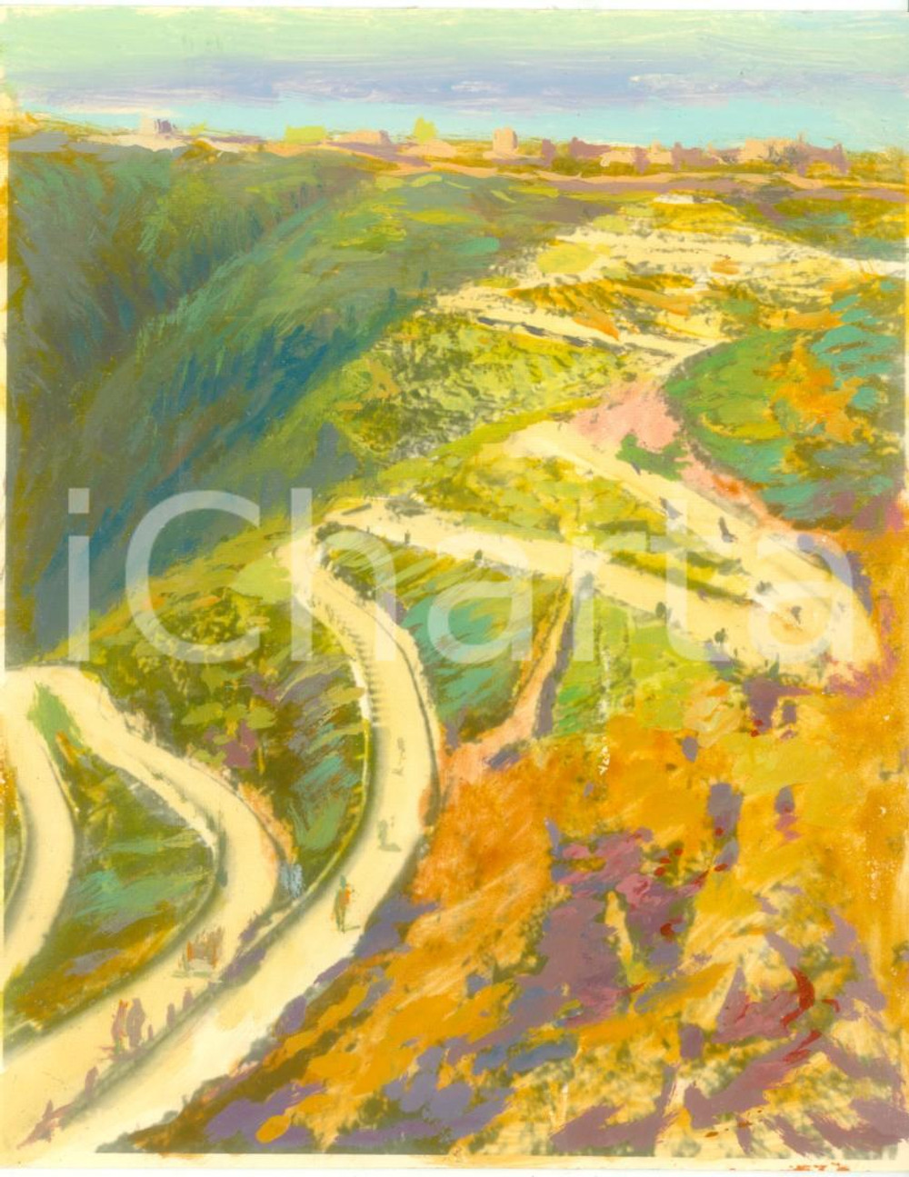 Fotografia d epoca originale 1950 ca MONTE SANT ANGELO FG Strada di campagna Fotografia COLORATA A MANO 1