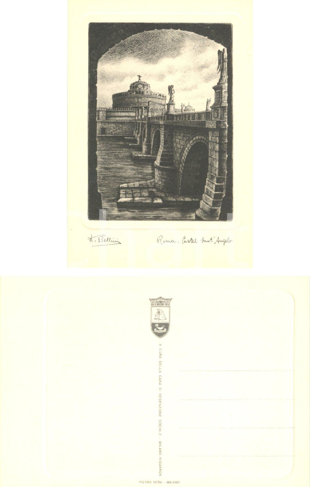 Cartolina originale da collezione 1955 ca ROMA Castel SANT ANGELO  Inc. BELLINI Casa redenzione sociale NIGUARDA 1