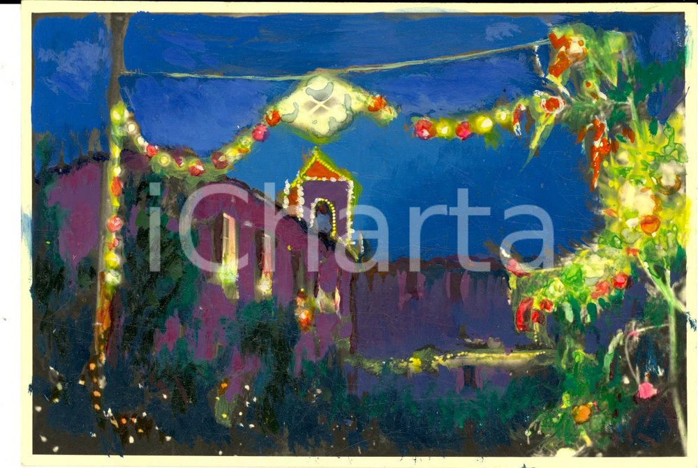Fotografia d epoca originale 1950 ca SAN FERMO DELLA BATTAGLIA Veduta natalizia Foto seriale COLORATA A MANO 1