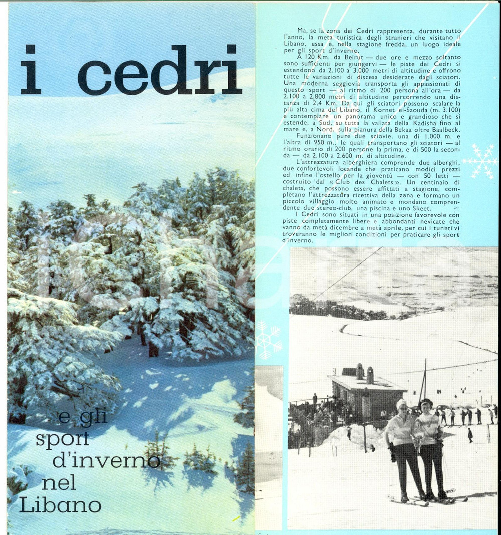 Materiale pubblicitario d’epoca 1960 ca LIBANO  I cedri e gli sport d inverno Pieghevole turistico VINTAGE 1