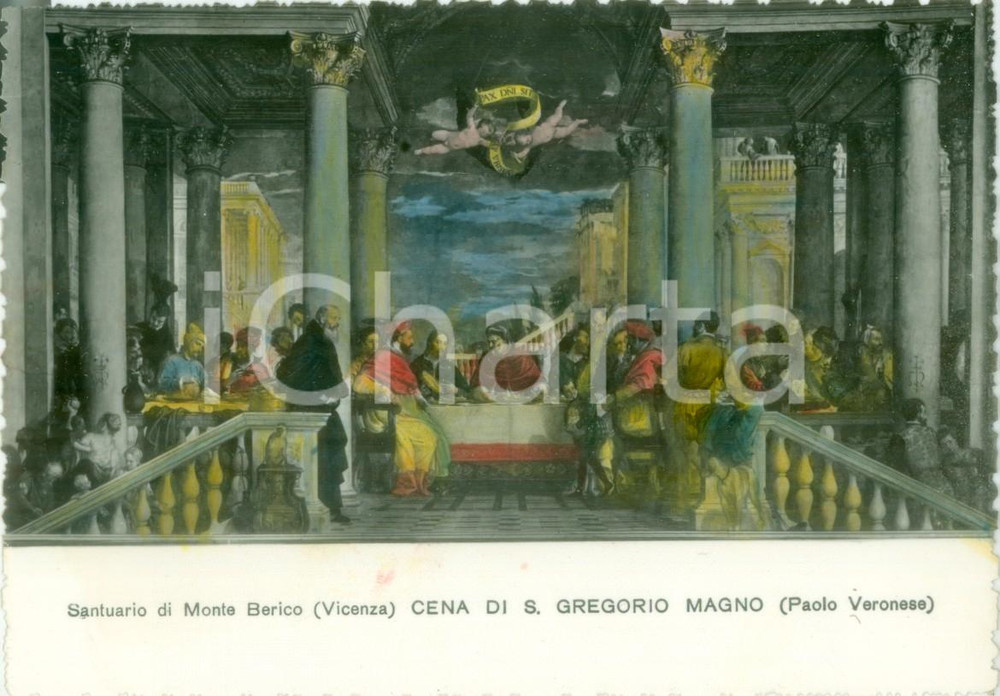 Cartolina originale da collezione 1960 VICENZA Basilica Monte BERICO Cena SAN GREGORIO Cartolina COLORATA A MANO 1