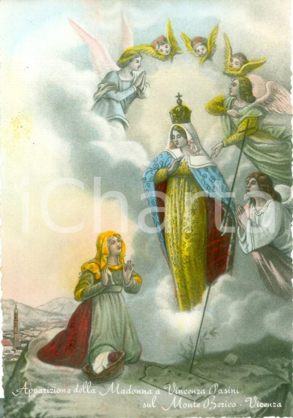 Cartolina originale da collezione 1955 VICENZA Madonna a Vincenzo PASINI Basilica di Monte BERICO COLORATA A MANO 1
