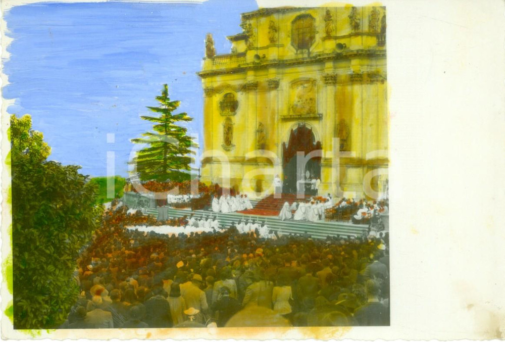 Cartolina originale da collezione 1955 ca VICENZA Funzione alla Basilica di Monte BERICO Cartolina COLORATA A MANO 1