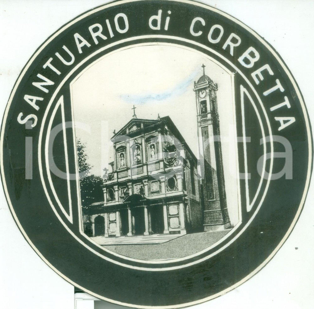 Stampa, bozzetto originale 1950 CORBETTA MI Ricordo del Santuario Stampa devozionale tondo COLORATA MANO 1