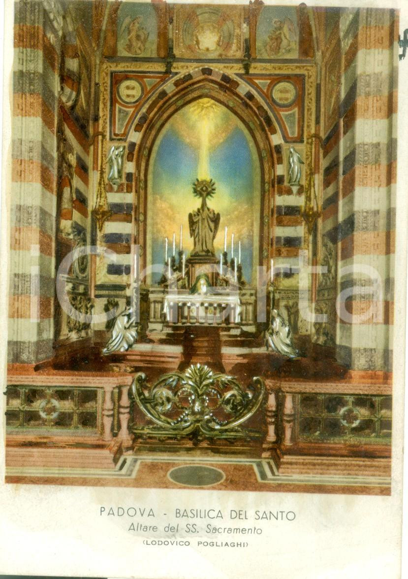 Cartolina originale da collezione 1955 ca PADOVA Altare del SS. Sacramento Cartolina colorata a tempera NV 1
