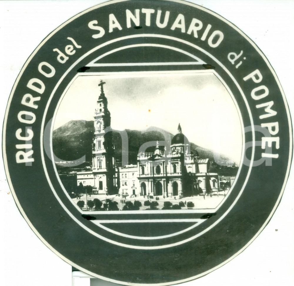 Stampa, bozzetto originale 1950 ca POMPEI Ricordo del Santuario Stampa devozionale in tondo COLORATA MANO 1