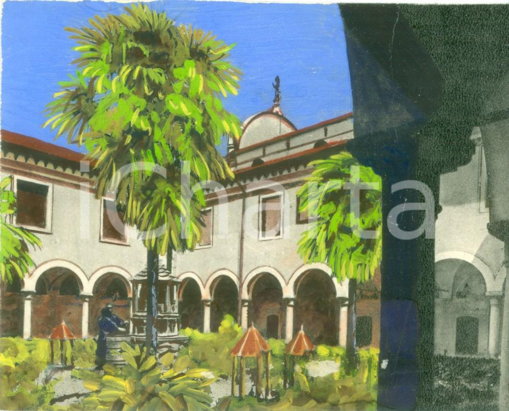 Cartolina originale da collezione 1955 ca MOTTA DI LIVENZA Chiostro Madonna dei Miracoli Foto colorata a tempera 1