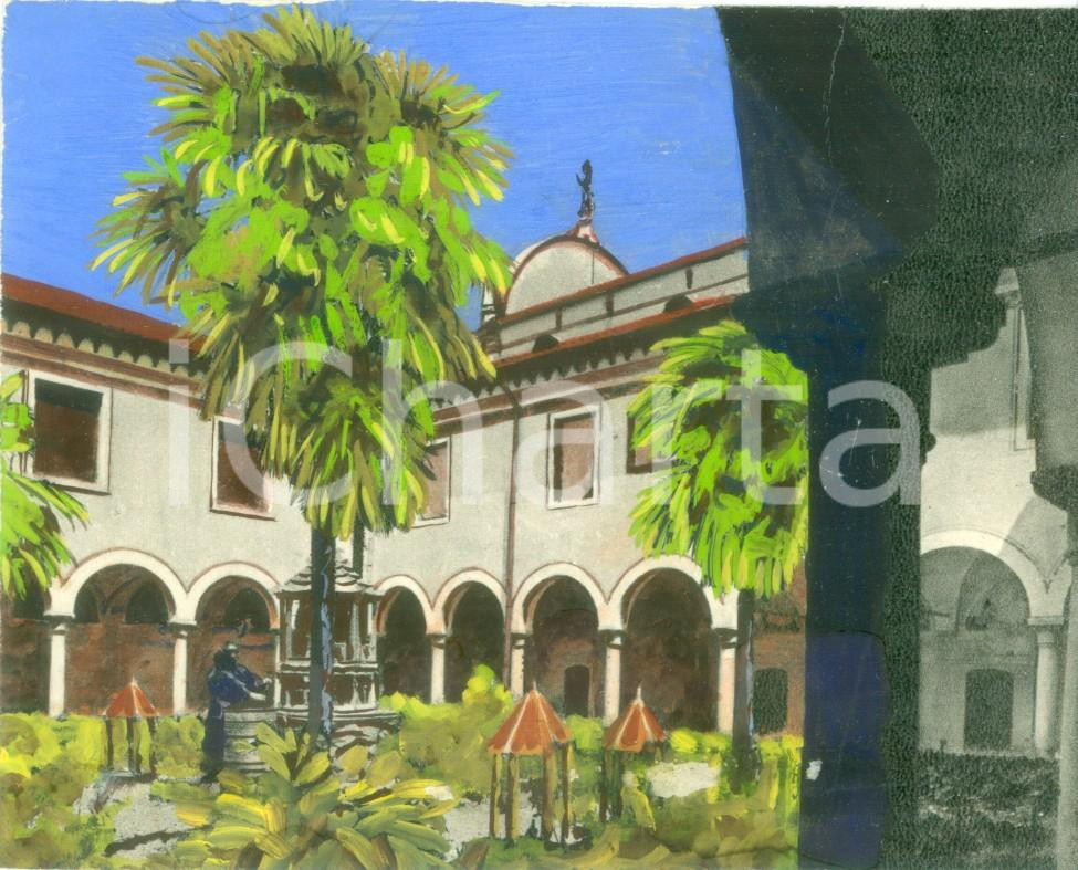Cartolina originale da collezione 1955 ca MOTTA DI LIVENZA Chiostro Madonna dei Miracoli Foto colorata a tempera 1