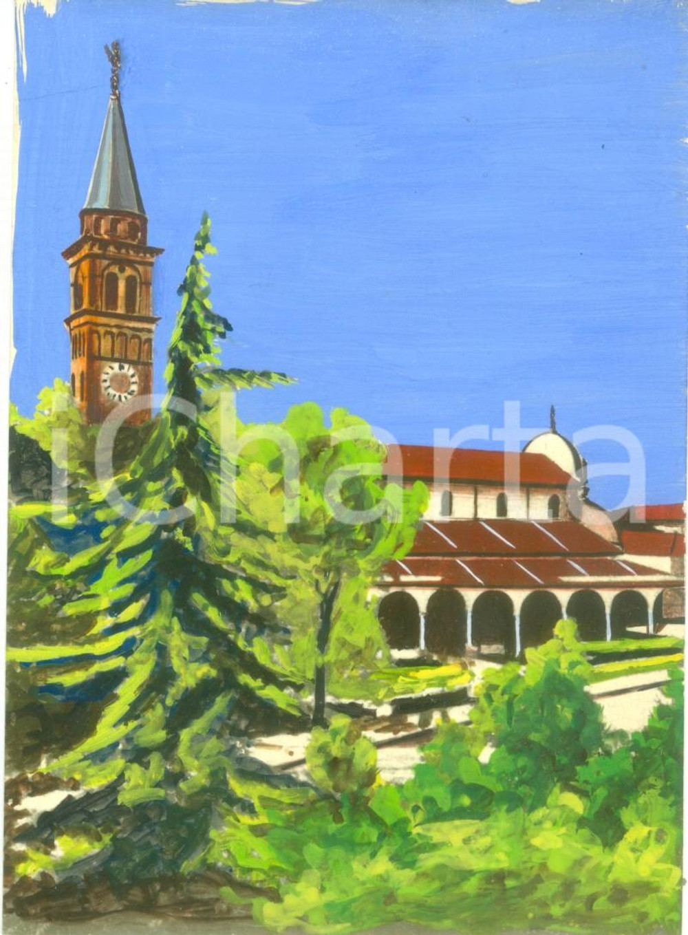 Fotografia d epoca originale 1955 ca MOTTA DI LIVENZA Santuario Madonna dei Miracoli Foto colorata a tempera 1