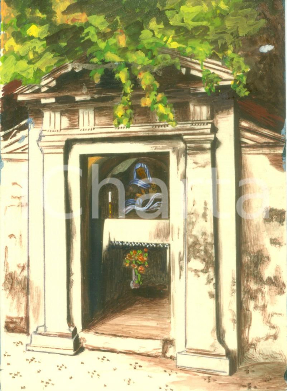 Fotografia d epoca originale 1955 ca MOTTA DI LIVENZA Cappella Basilica Madonna dei Miracoli Colorata tempera 1